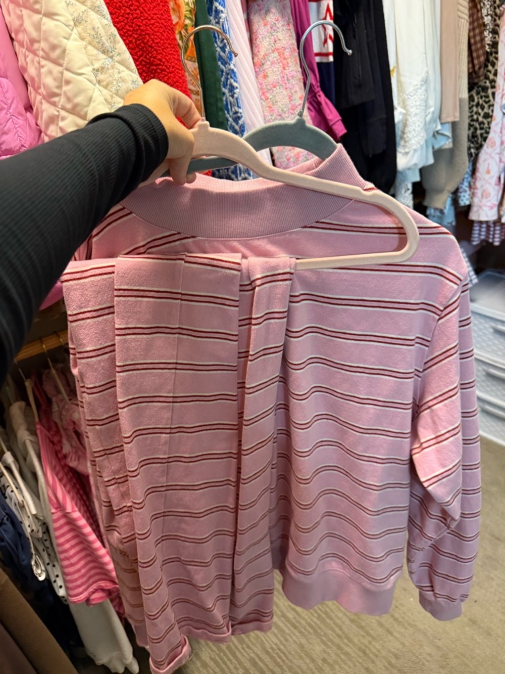 Parke Pink Striped Knit Polo Sweater